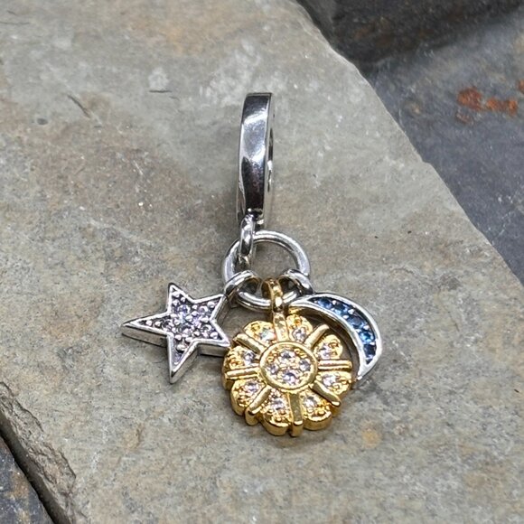 Celestial Triple Dangle Bracelet Charm - S925 Sterling Silver Fits Pandora - Picture 2 of 4